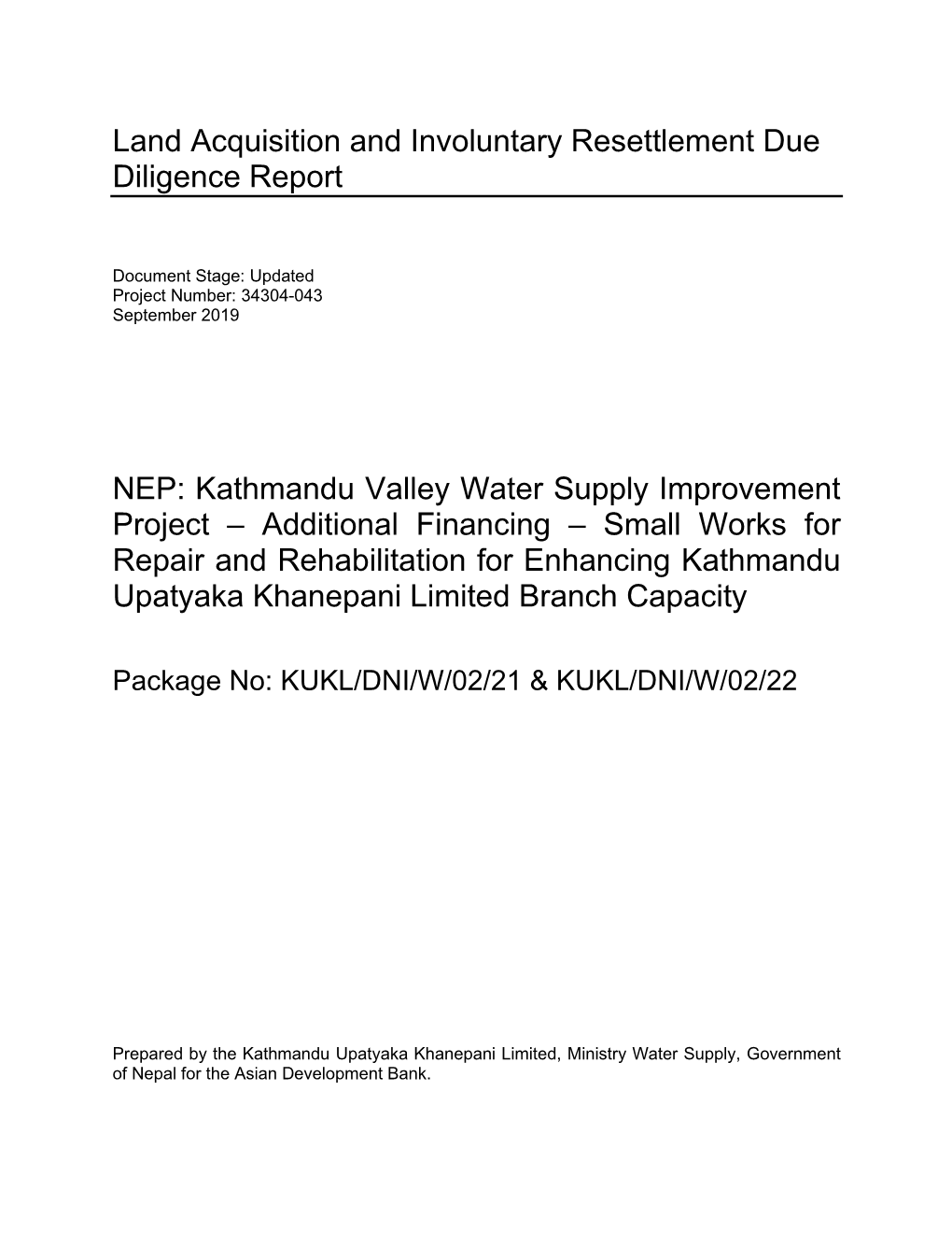 Kathmandu Valley Water Supply Improvement Project – Additional