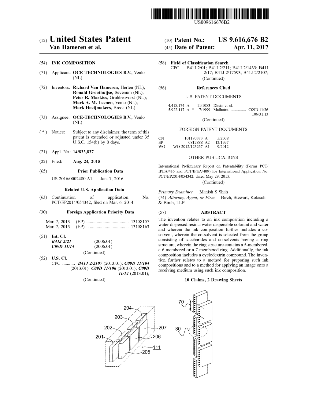 (12) United States Patent (10) Patent No.: US 9,616,676 B2 Van Hameren Et Al