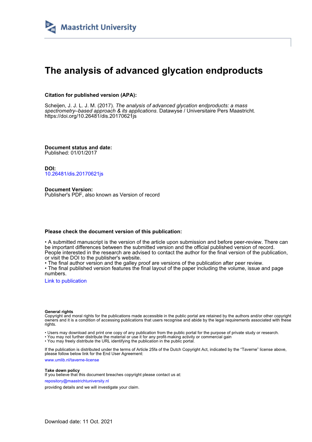 The Analysis of Advanced Glycation Endproducts