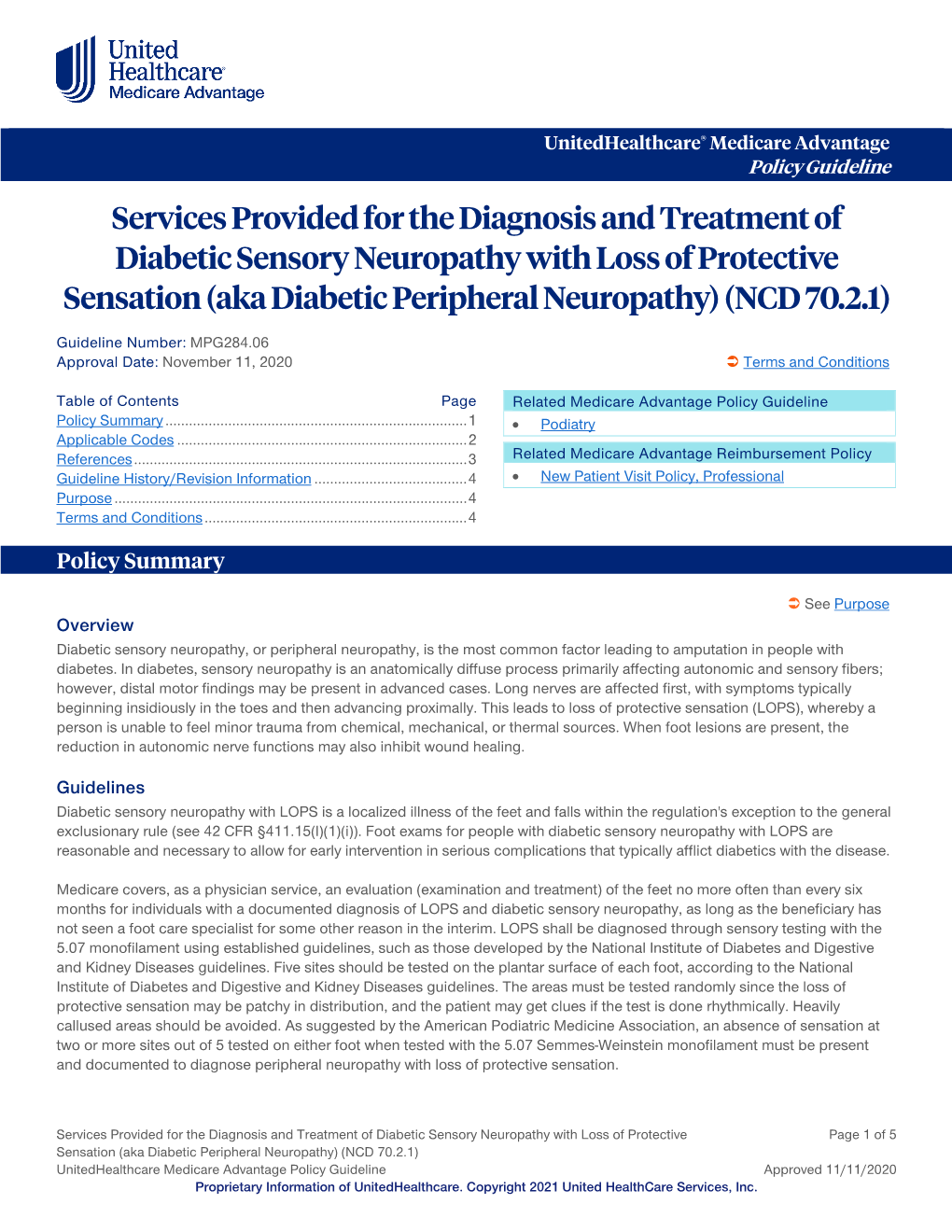 Aka Diabetic Peripheral Neuropathy) (NCD 70.2.1