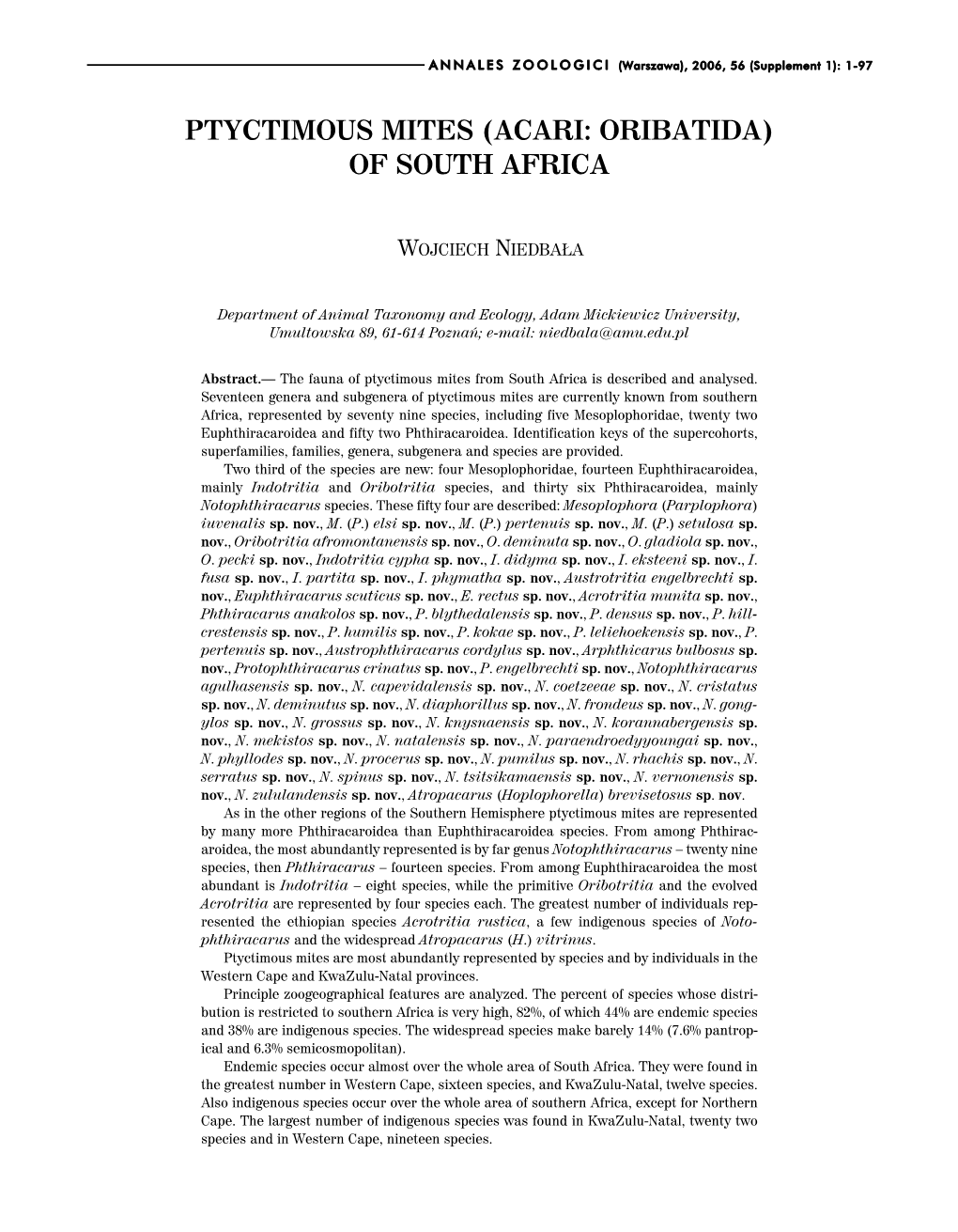 Ptyctimous Mites (Acari: Oribatida) of South Africa