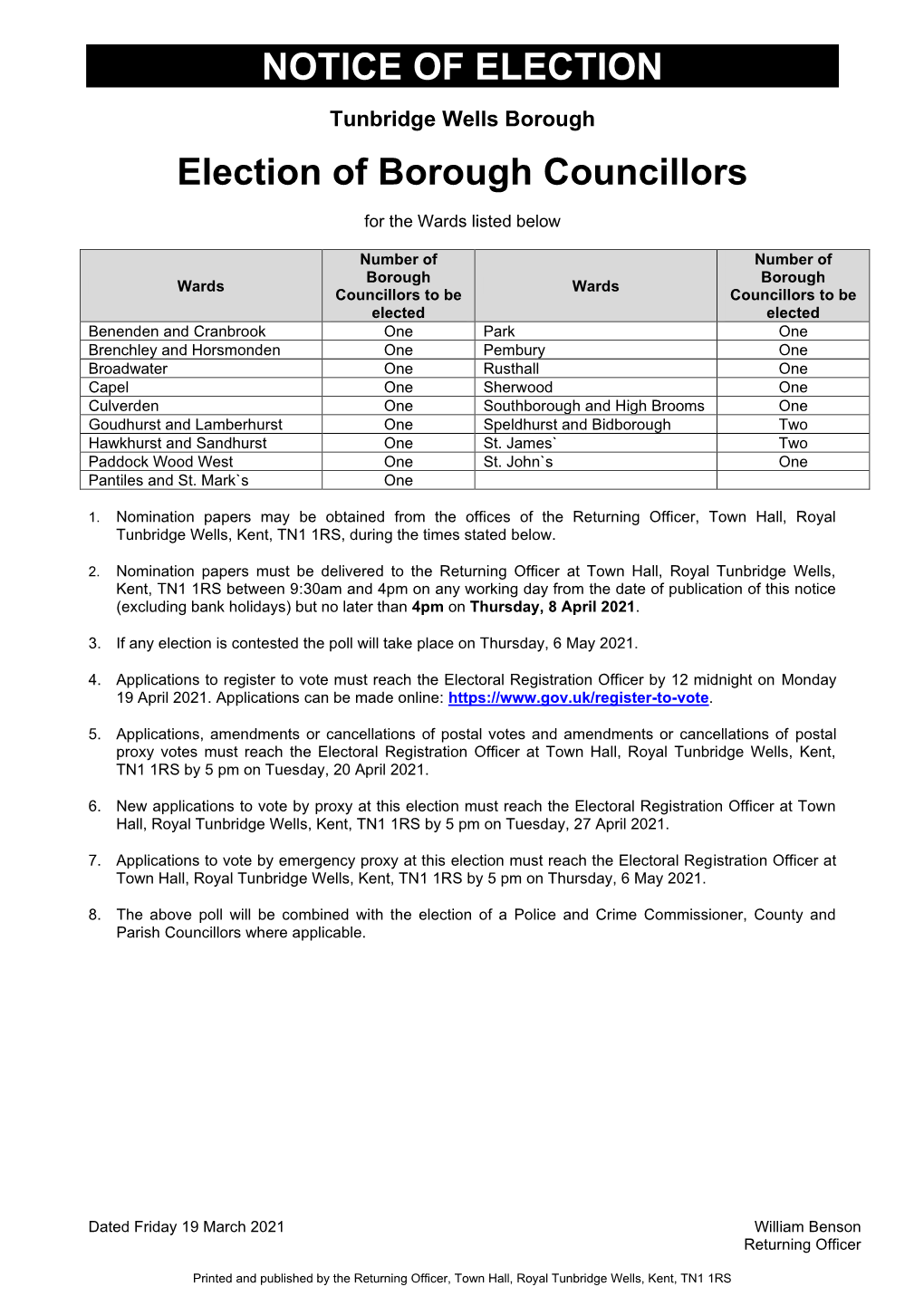 Election of Borough Councillors