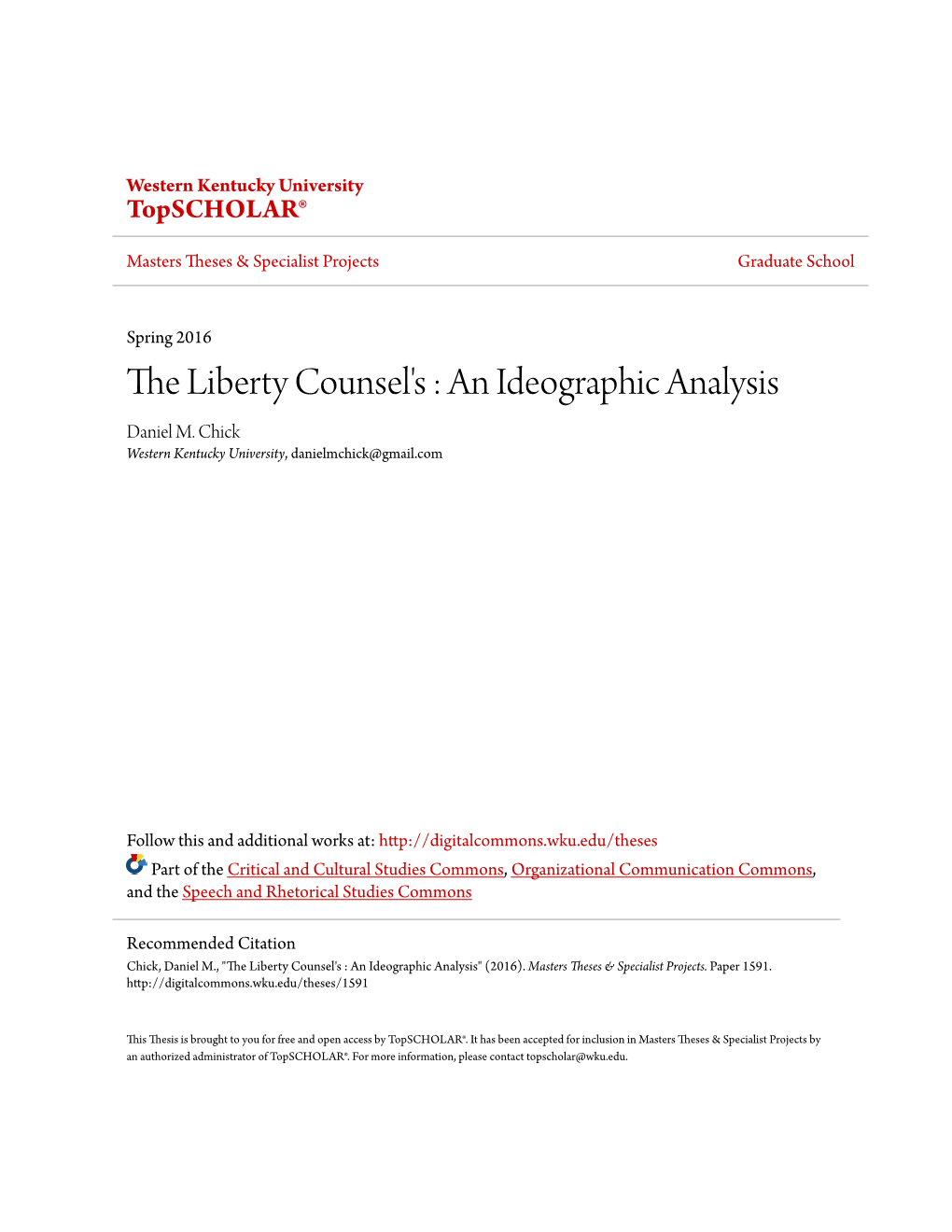 The Liberty Counsel's : an Ideographic Analysis Daniel M