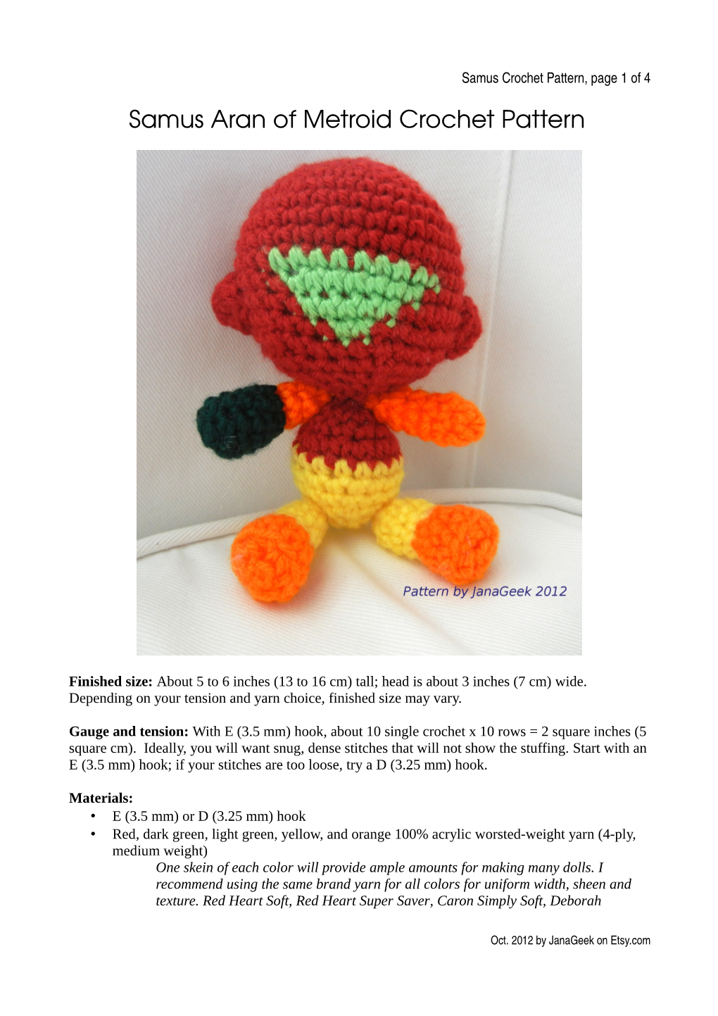 Samus Aran of Metroid Crochet Pattern