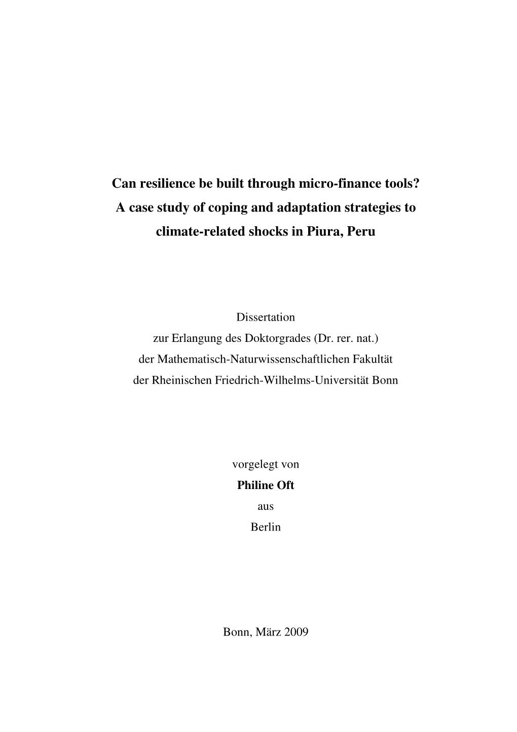 A Case Study of Coping and Adaptation Strategies to Climate-Related Shocks in Piura, Peru