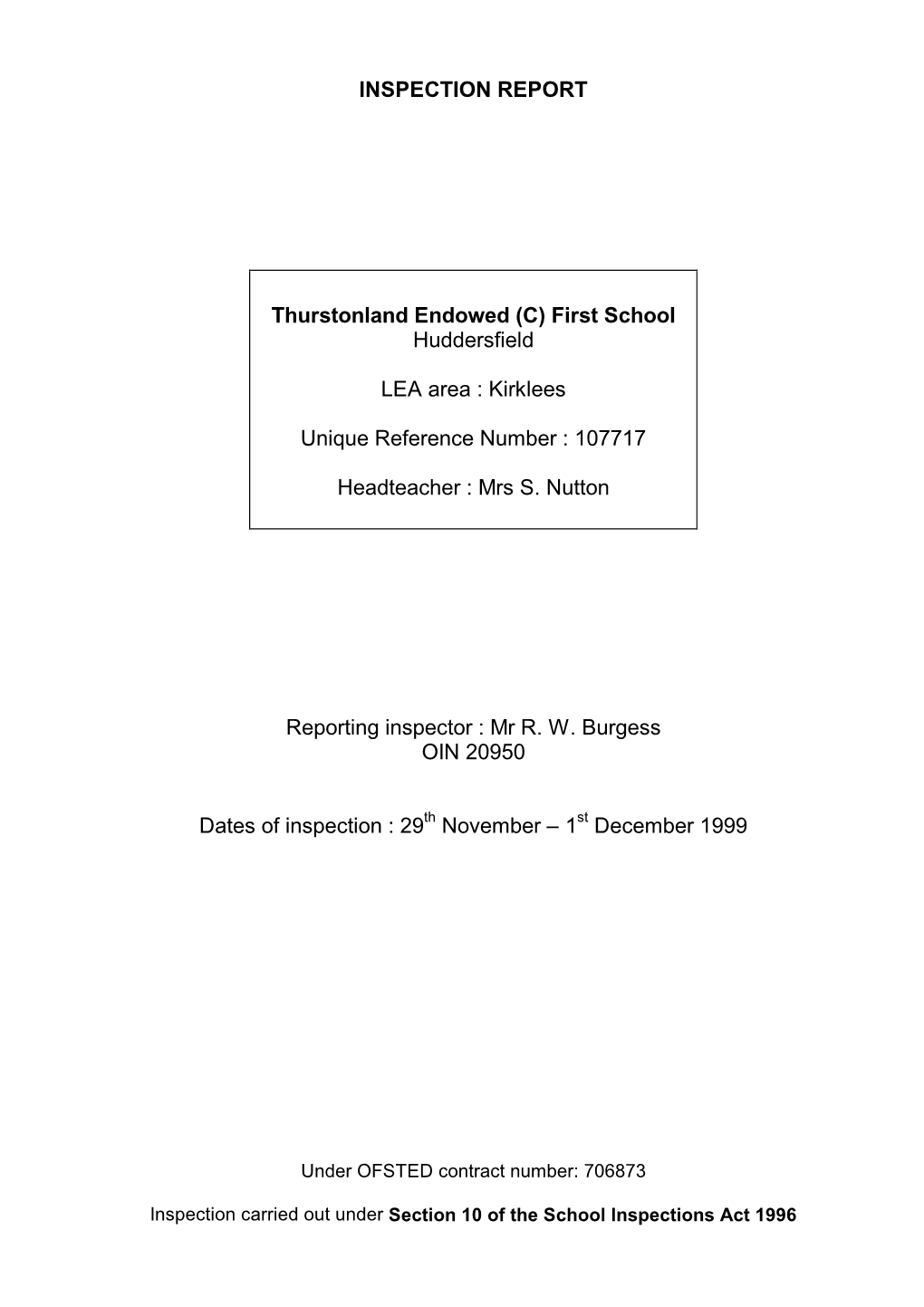 INSPECTION REPORT Thurstonland Endowed (C) First School