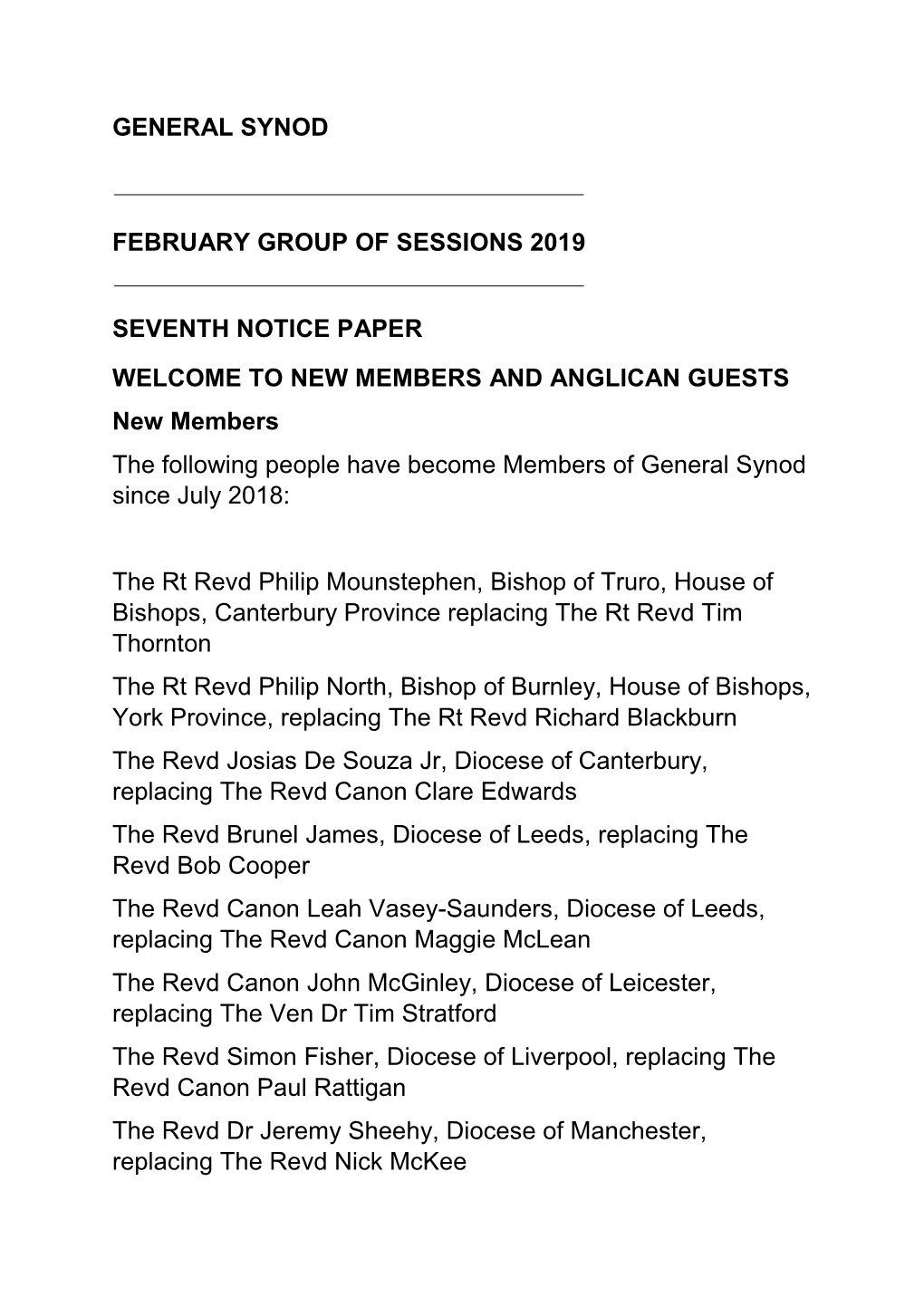 General Synod February Group