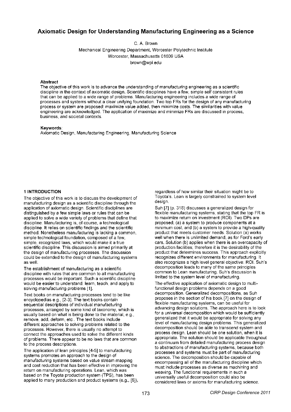 Axiomatic Design for Understanding Manufacturing Engineering As a Science