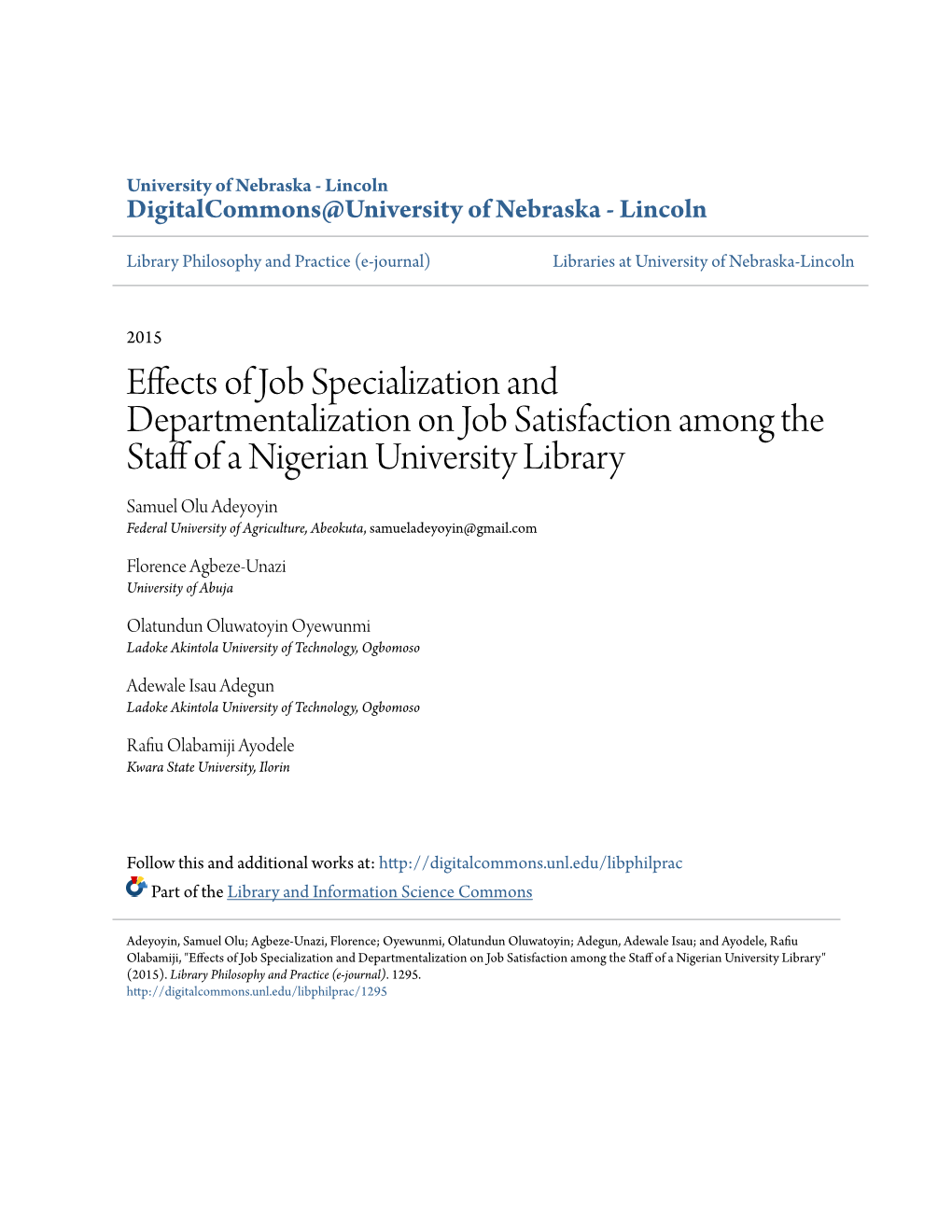 Effects of Job Specialization and Departmentalization on Job