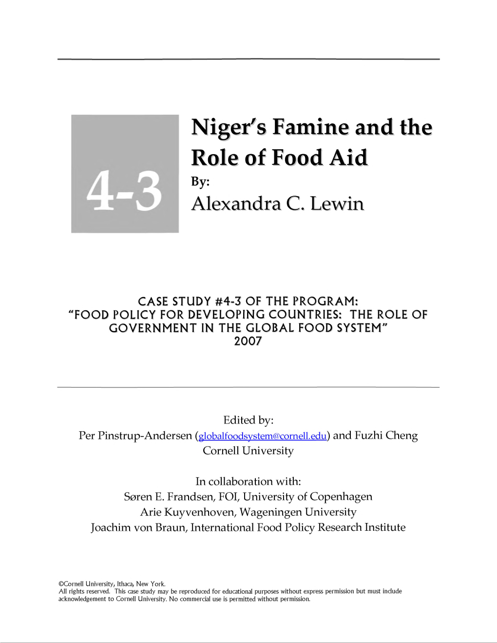 Niger's Famine and the Role of Food Aid By: Alexandra C