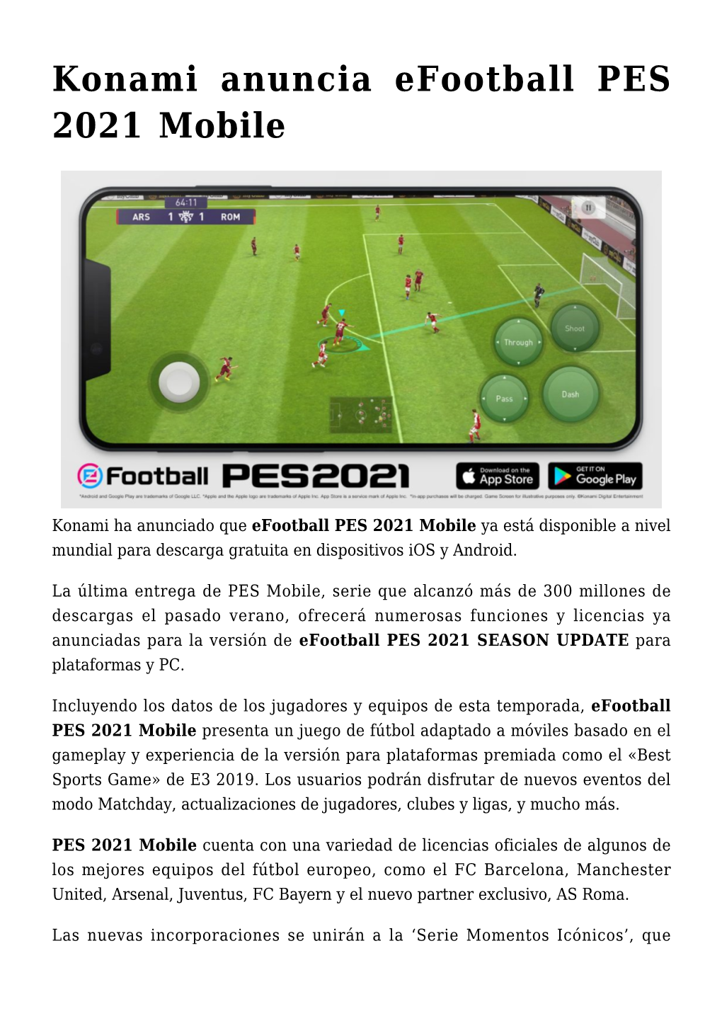 Konami Anuncia Efootball PES 2021 Mobile
