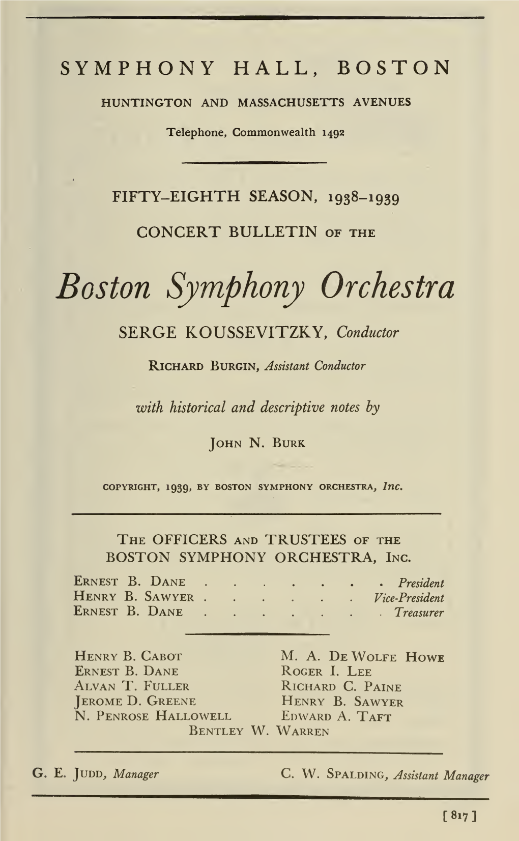 Boston Symphony Orchestra Concert Programs, Season 58,1938