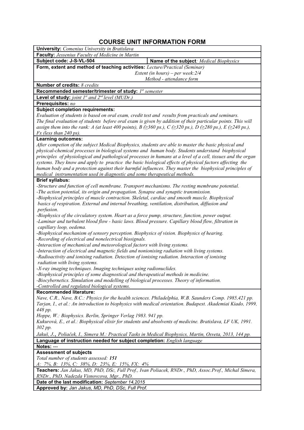 Course Unit Information Form