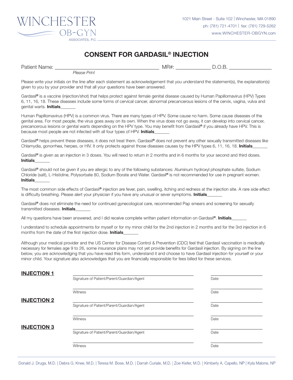 Consent for Gardasil® Injection