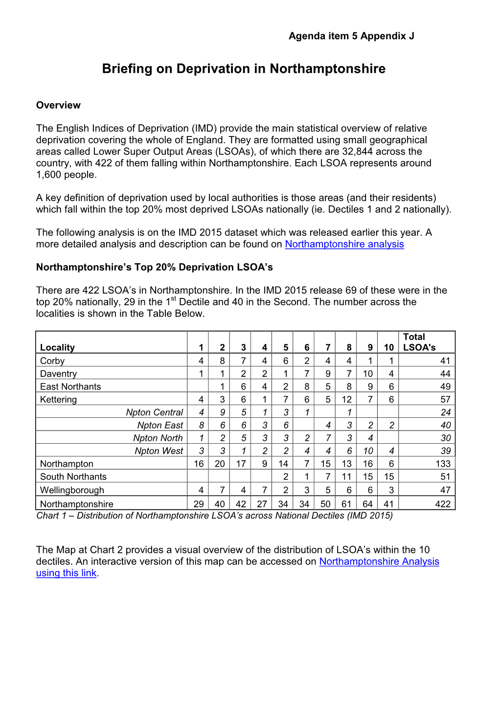 Briefing on Deprivation in Northamptonshire