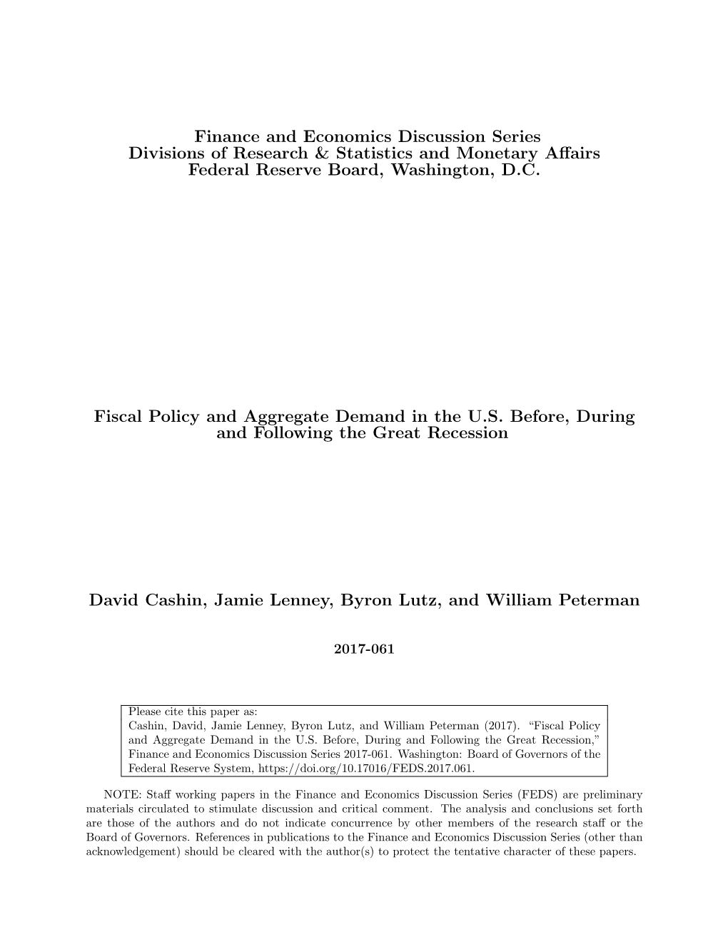 Finance and Economics Discussion Series Divisions of Research & Statistics and Monetary Aﬀairs Federal Reserve Board, Washington, D.C