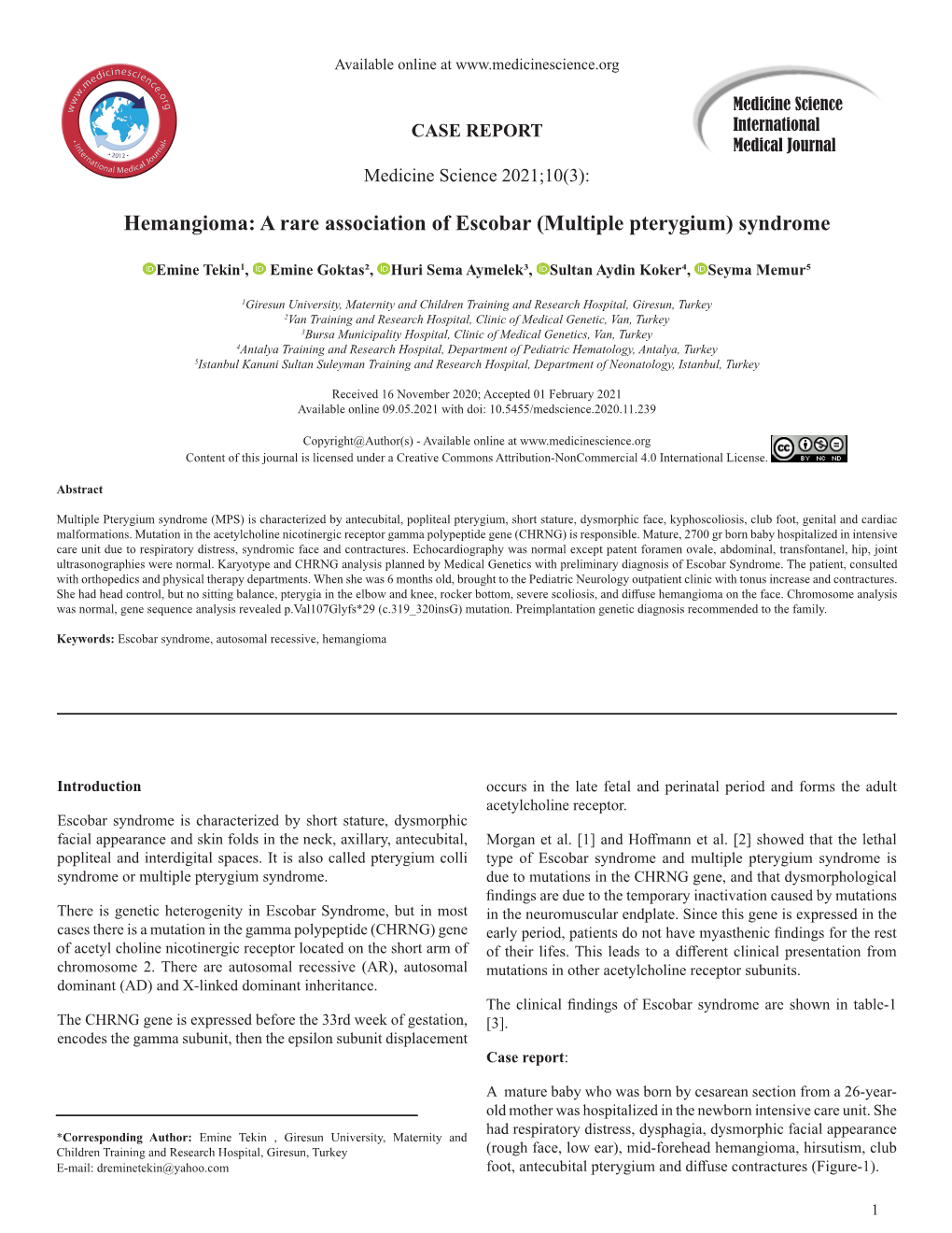 Hemangioma: a Rare Association of Escobar (Multiple Pterygium) Syndrome