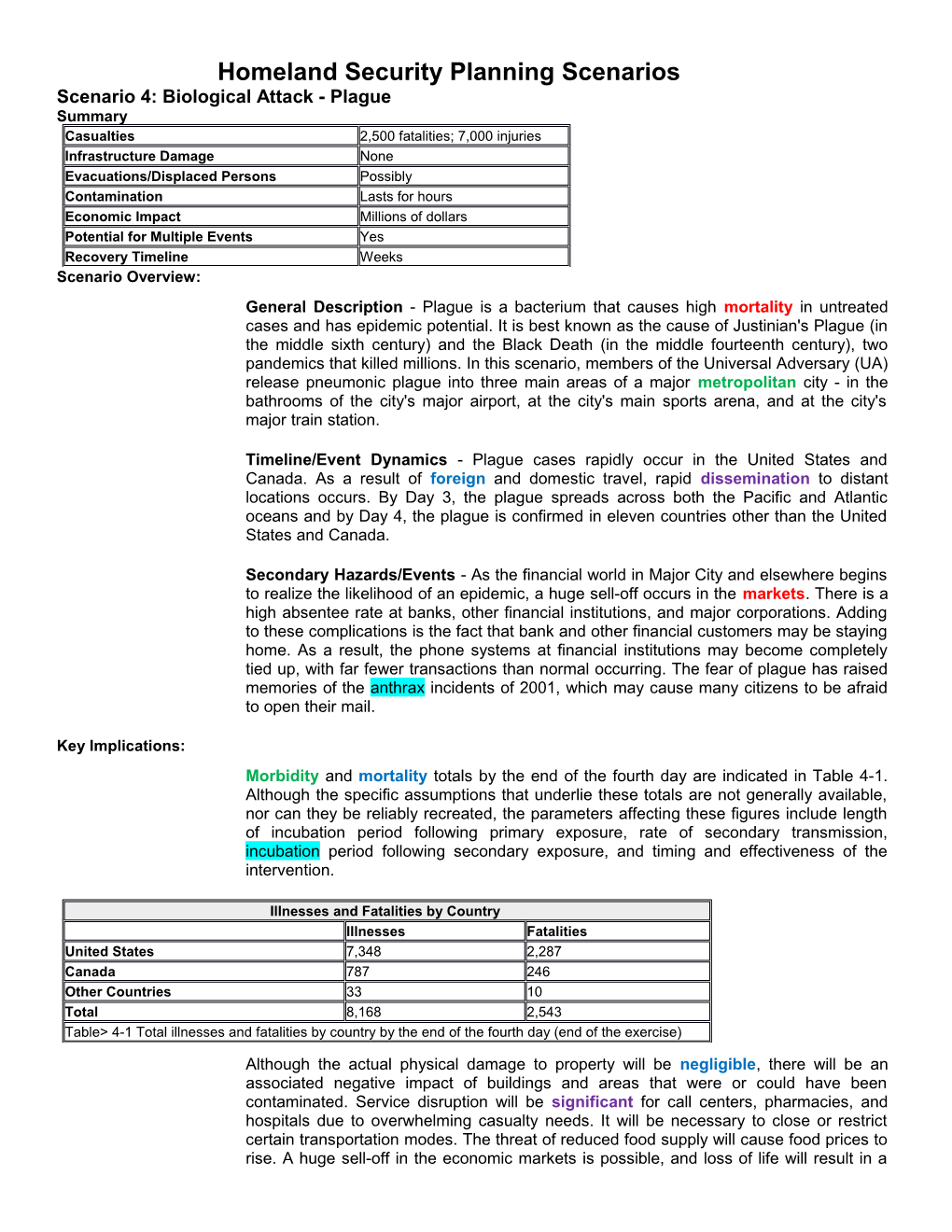 Homeland Security Planning Scenarios