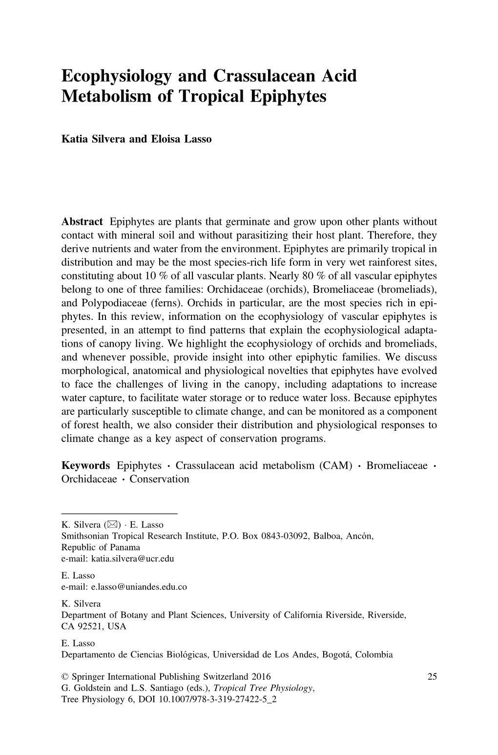 Ecophysiology and Crassulacean Acid Metabolism of Tropical Epiphytes