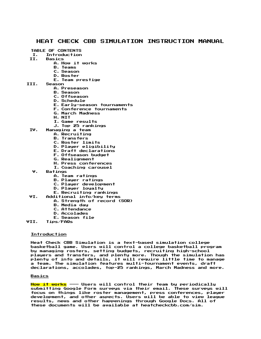 Heat Check Cbb Simulation Instruction Manual