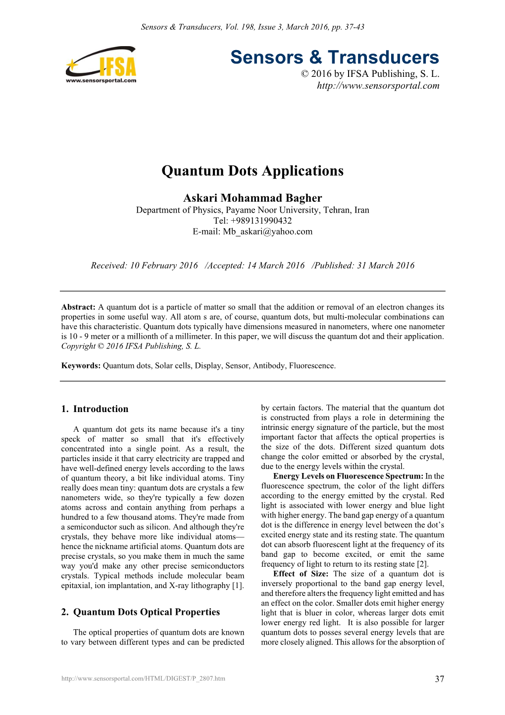 Quantum Dots Applications