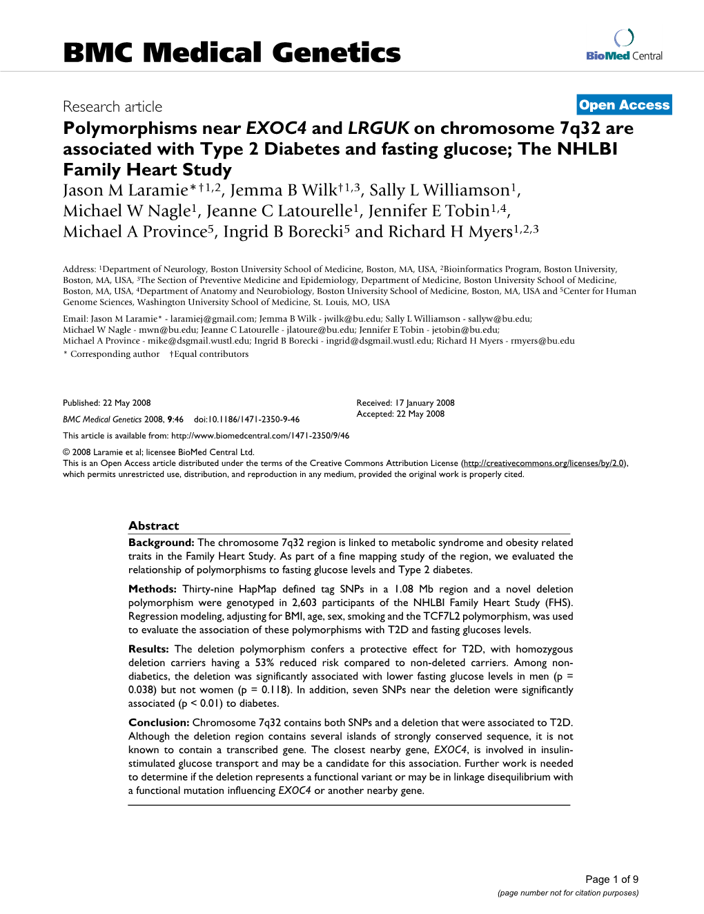 Polymorphisms Near EXOC4 and LRGUK on Chromosome 7Q32 Are