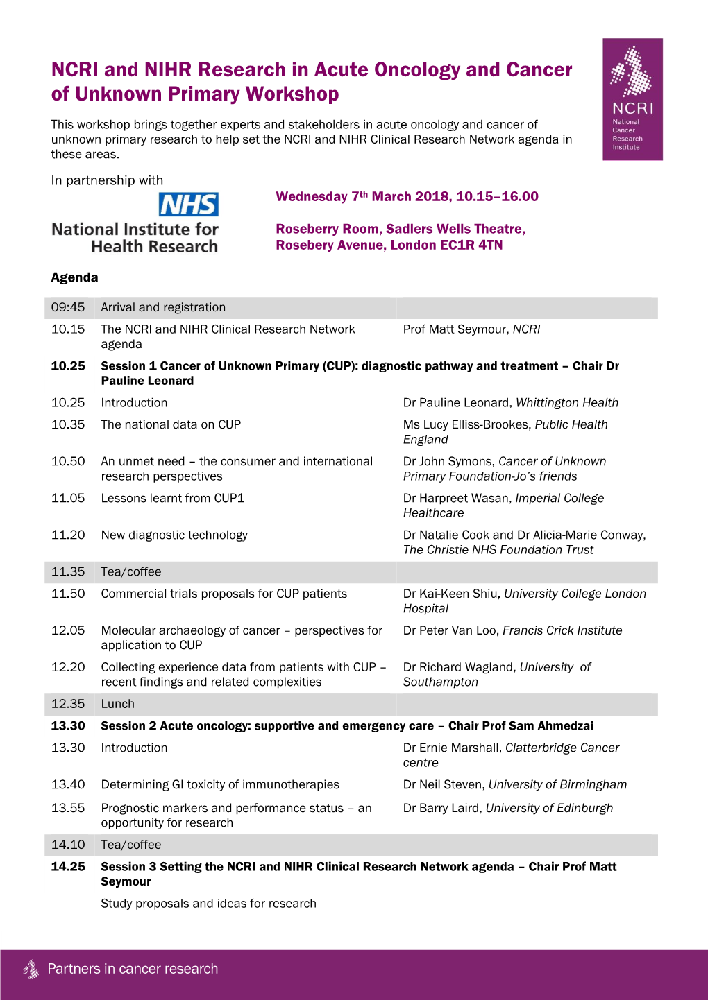 NCRI and NIHR Research in Acute Oncology and Cancer of Unknown Primary Workshop