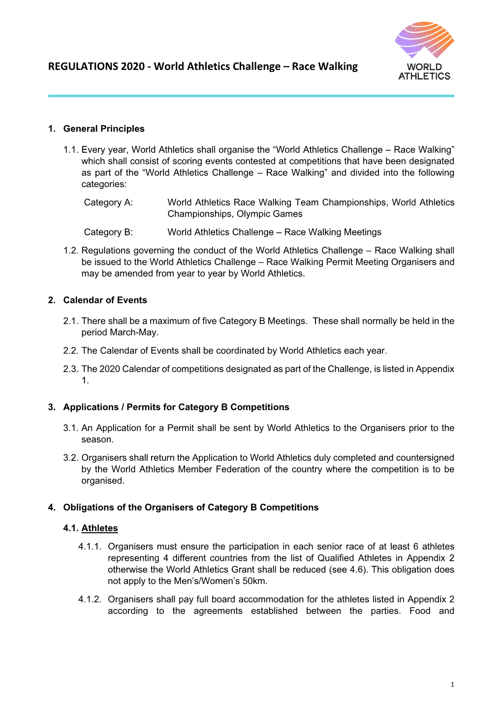 REGULATIONS 2020 - World Athletics Challenge – Race Walking