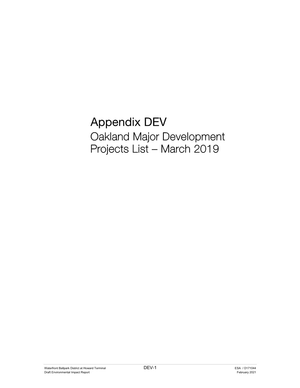 Appendix DEV Oakland Major Development Projects List – March 2019
