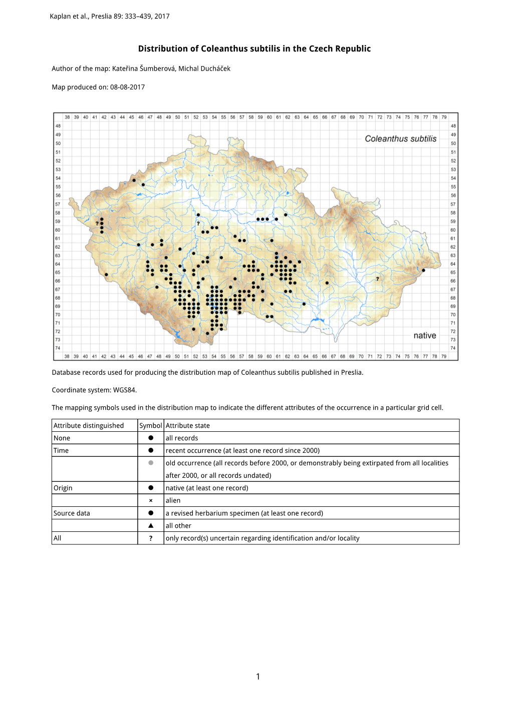 1 Distribution of Coleanthus Subtilis in the Czech Republic