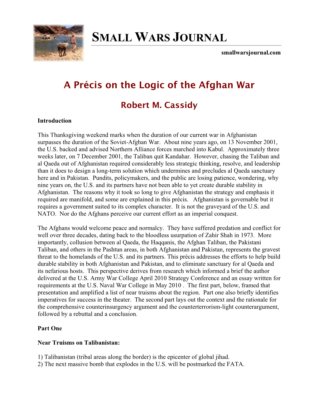 A Précis on the Logic of the Afghan War