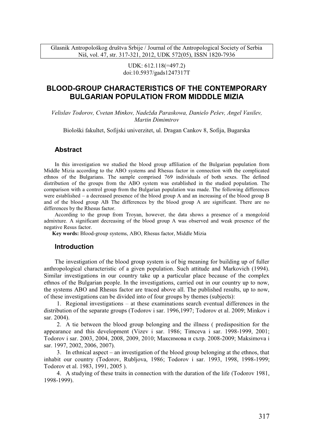 317 Blood-Group Characteristics of The