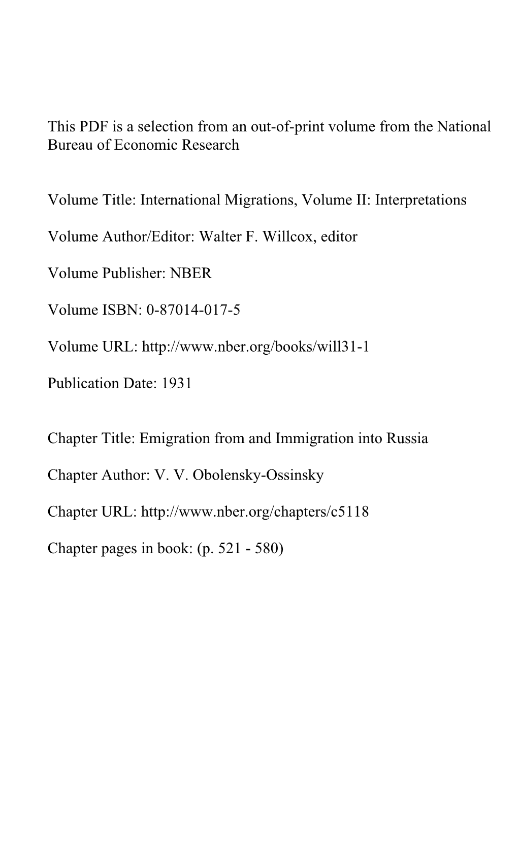 Emigration from and Immigration Into Russia