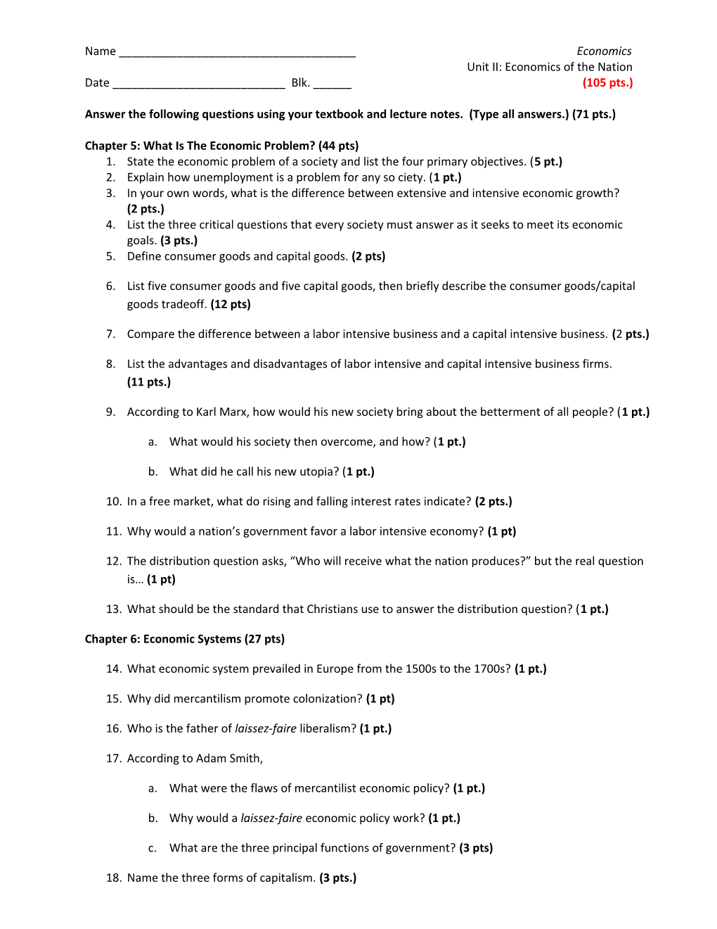 Chapter 5: What Is the Economic Problem? (44 Pts)