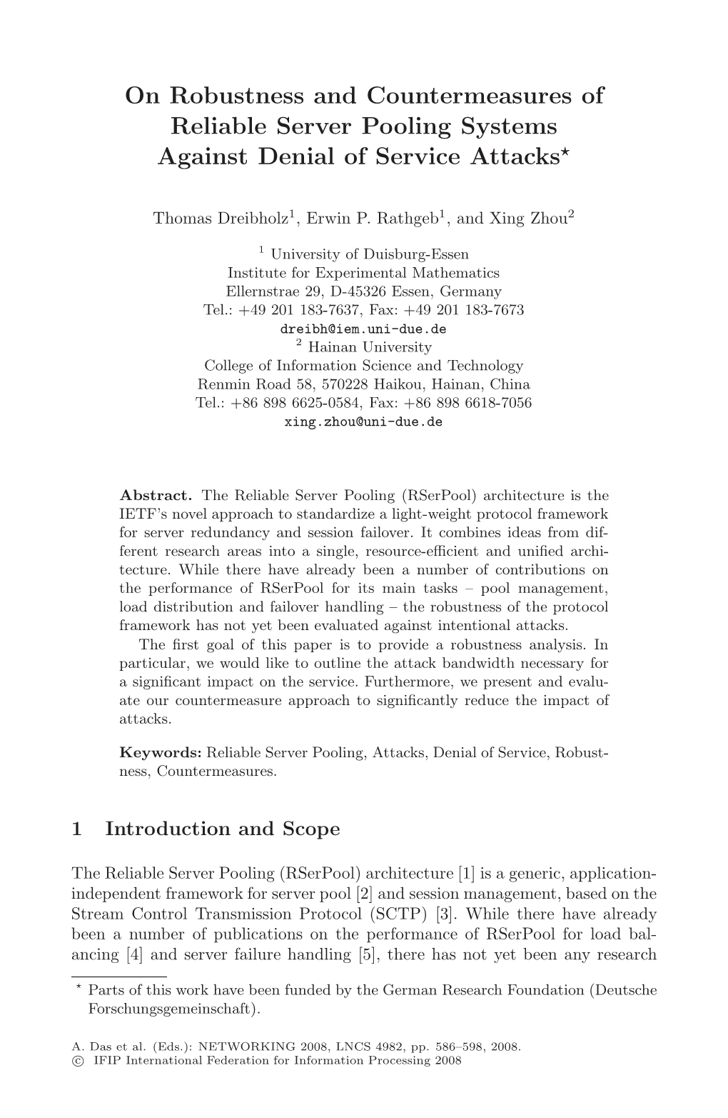 On Robustness and Countermeasures of Reliable Server Pooling Systems Against Denial of Service Attacks