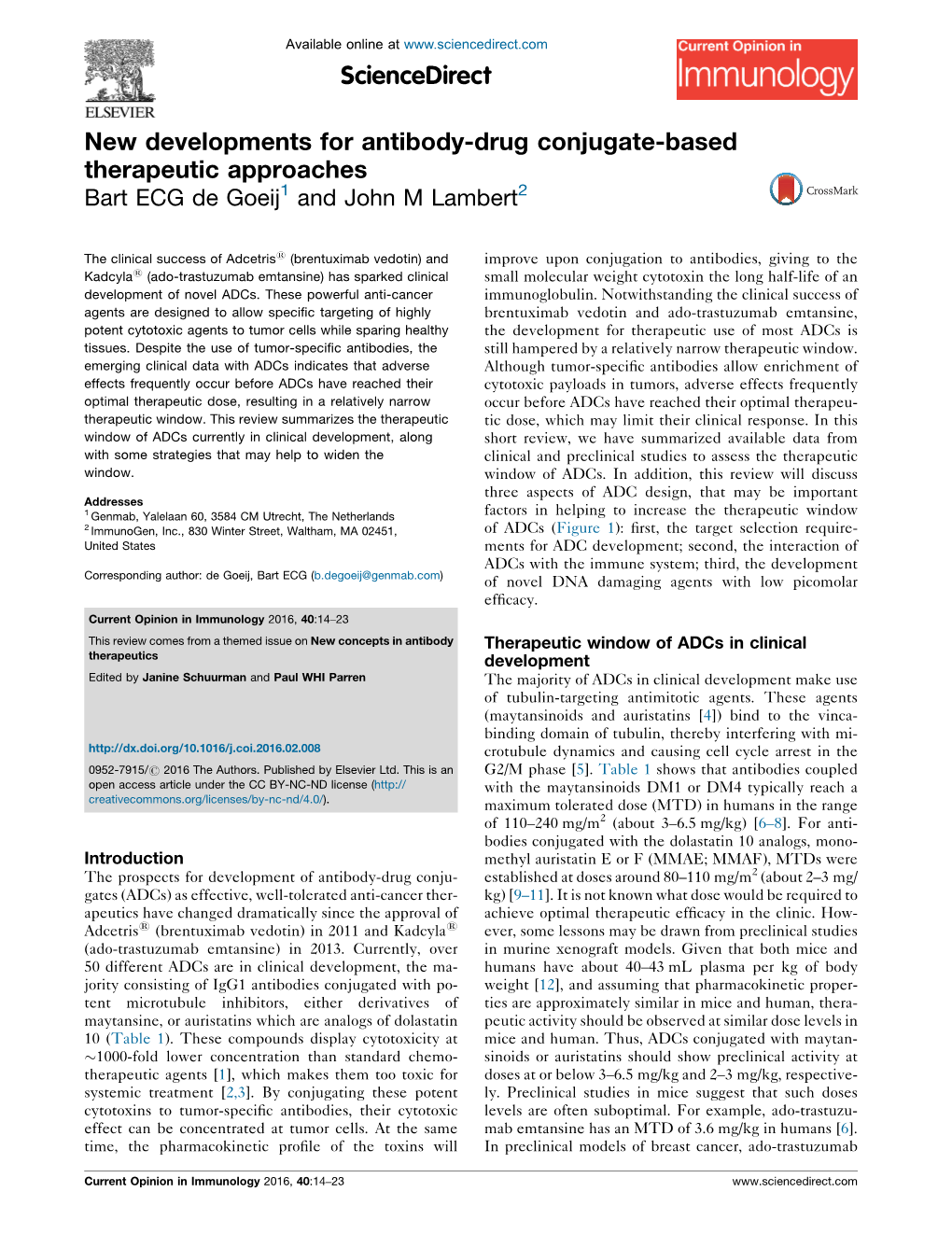 New Developments for Antibody-Drug Conjugate-Based Therapeutic