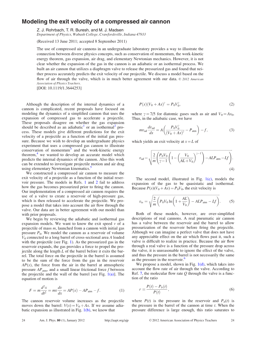 Modeling the Exit Velocity of a Compressed Air Cannon Z