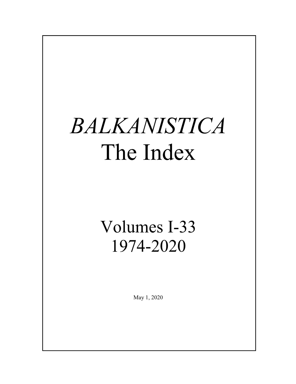 BALKANISTICA the Index