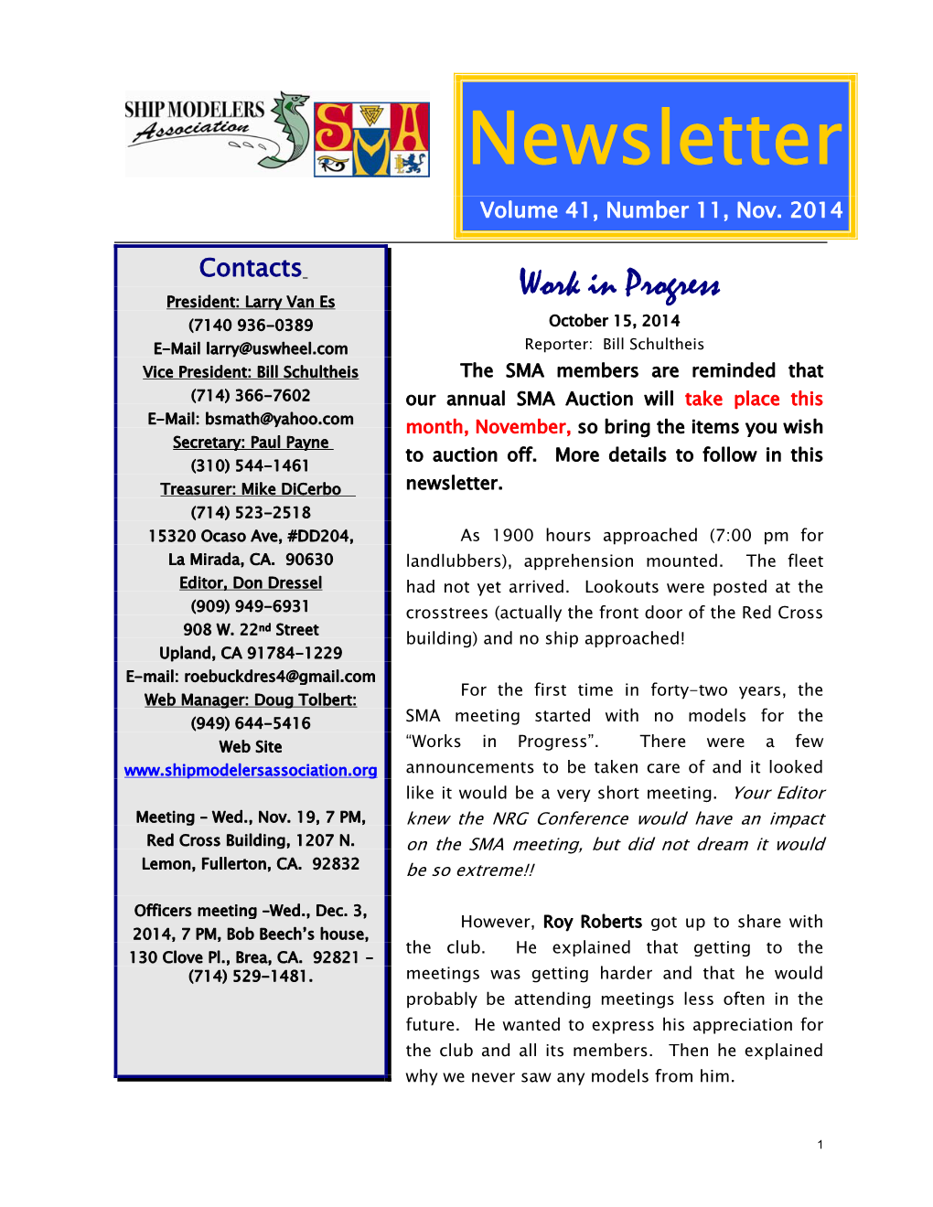 Newsletter Volume 41, Number 11, Nov