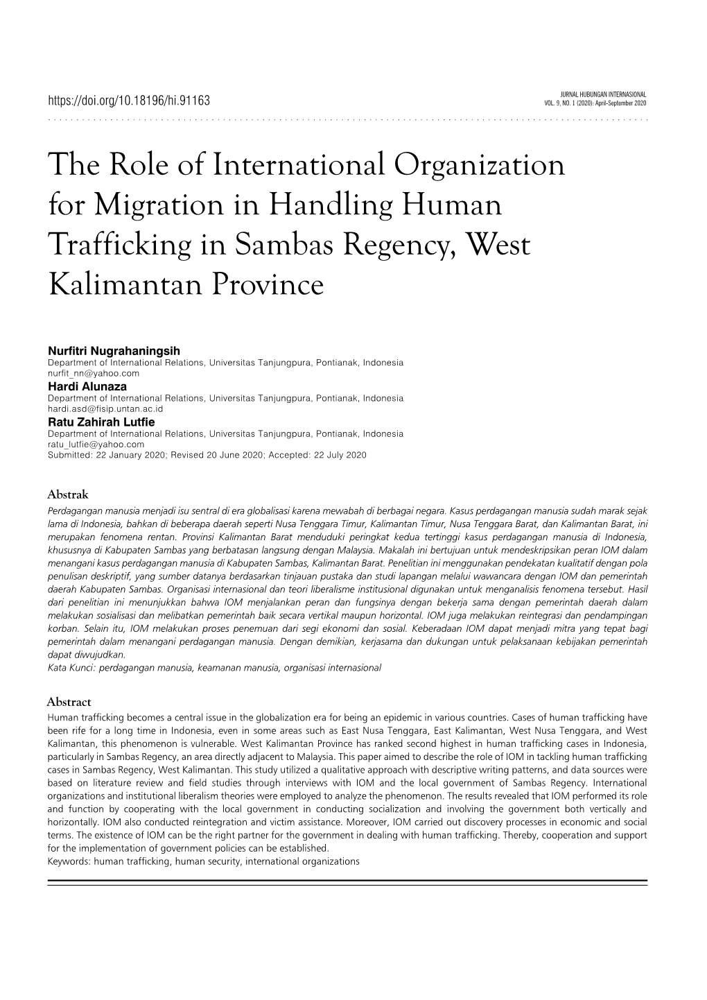Jurnal HI the Role of International Organization for Migration Revisi 1