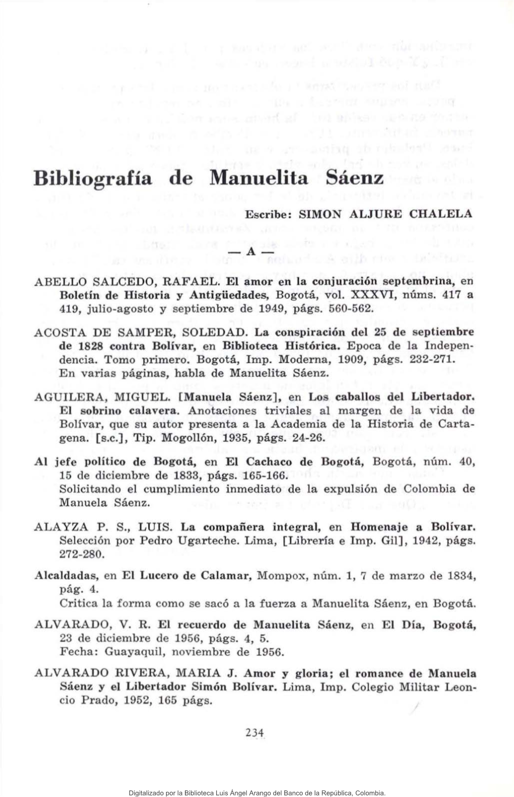 Bibliografía De Manuelita Sáenz