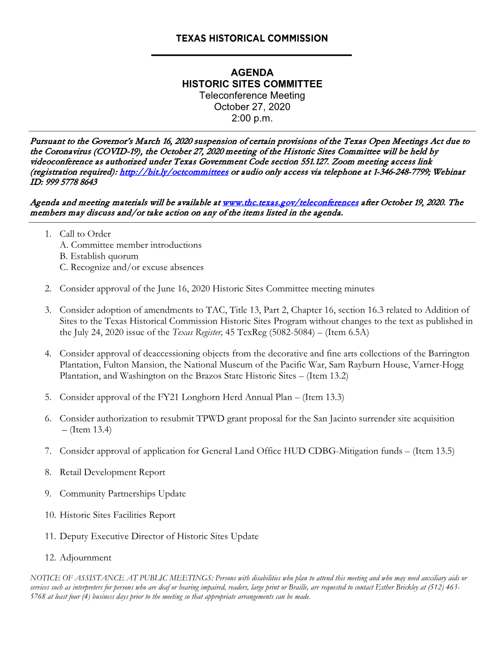 Historic Sites Committee Meeting Agenda and Packet