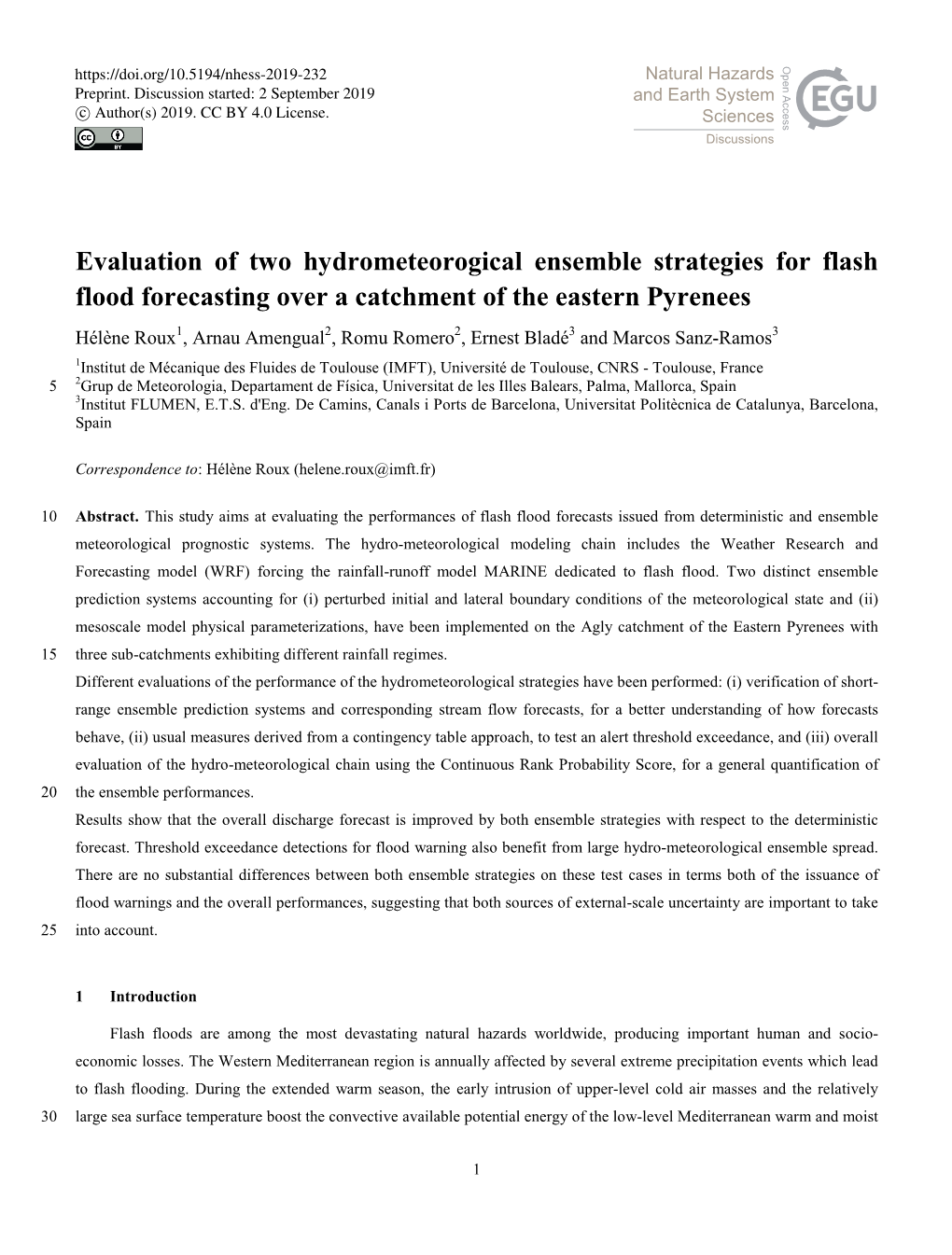 Evaluation of Two Hydrometeorogical Ensemble Strategies for Flash Flood