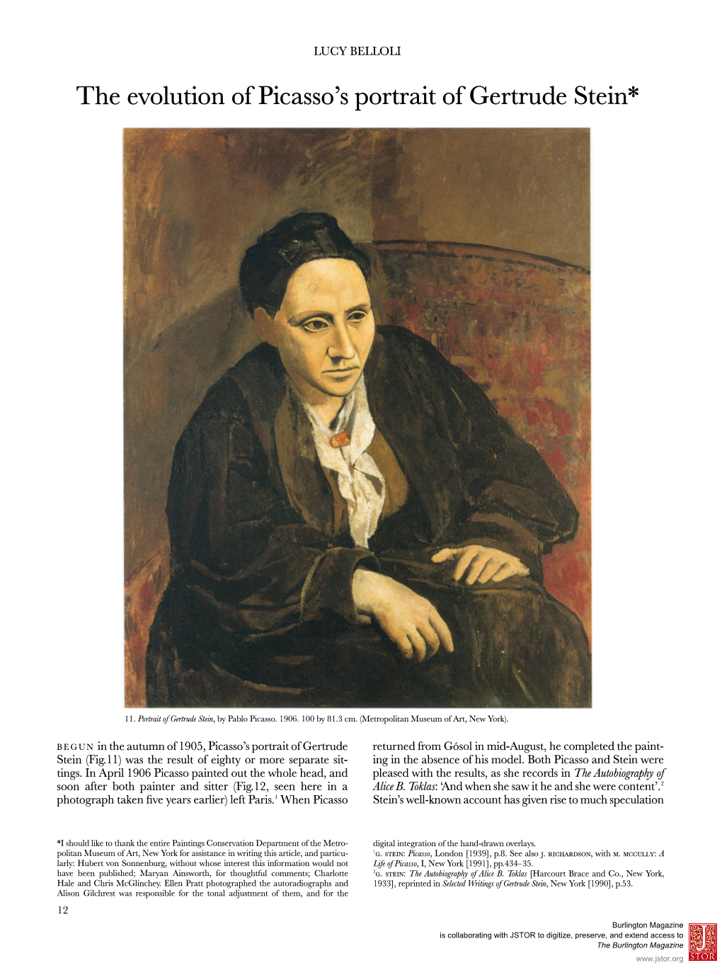 The Evolution of Picasso's Portrait of Gertrude Stein*