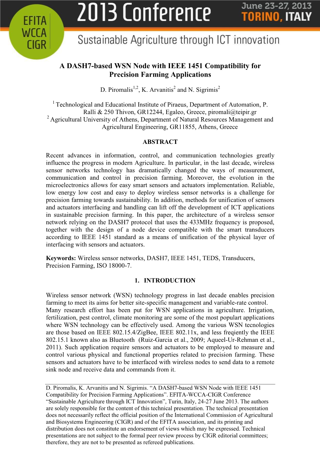 A DASH7-Based WSN Node with IEEE 1451 Compatibility for Precision Farming Applications