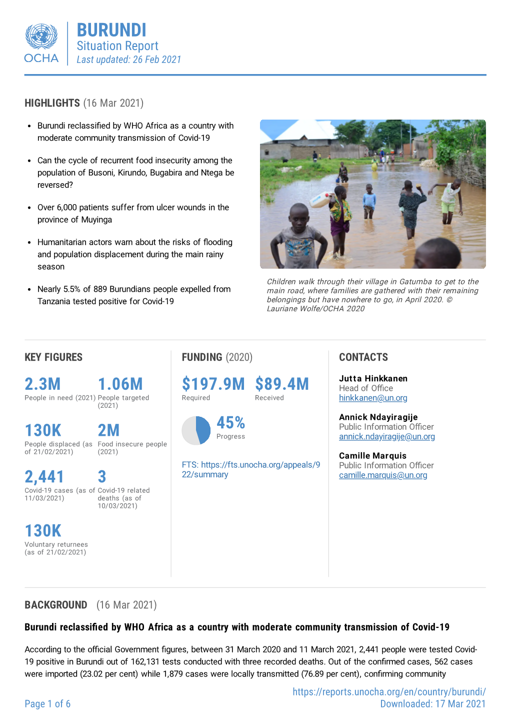 BURUNDI Situation Report Last Updated: 26 Feb 2021