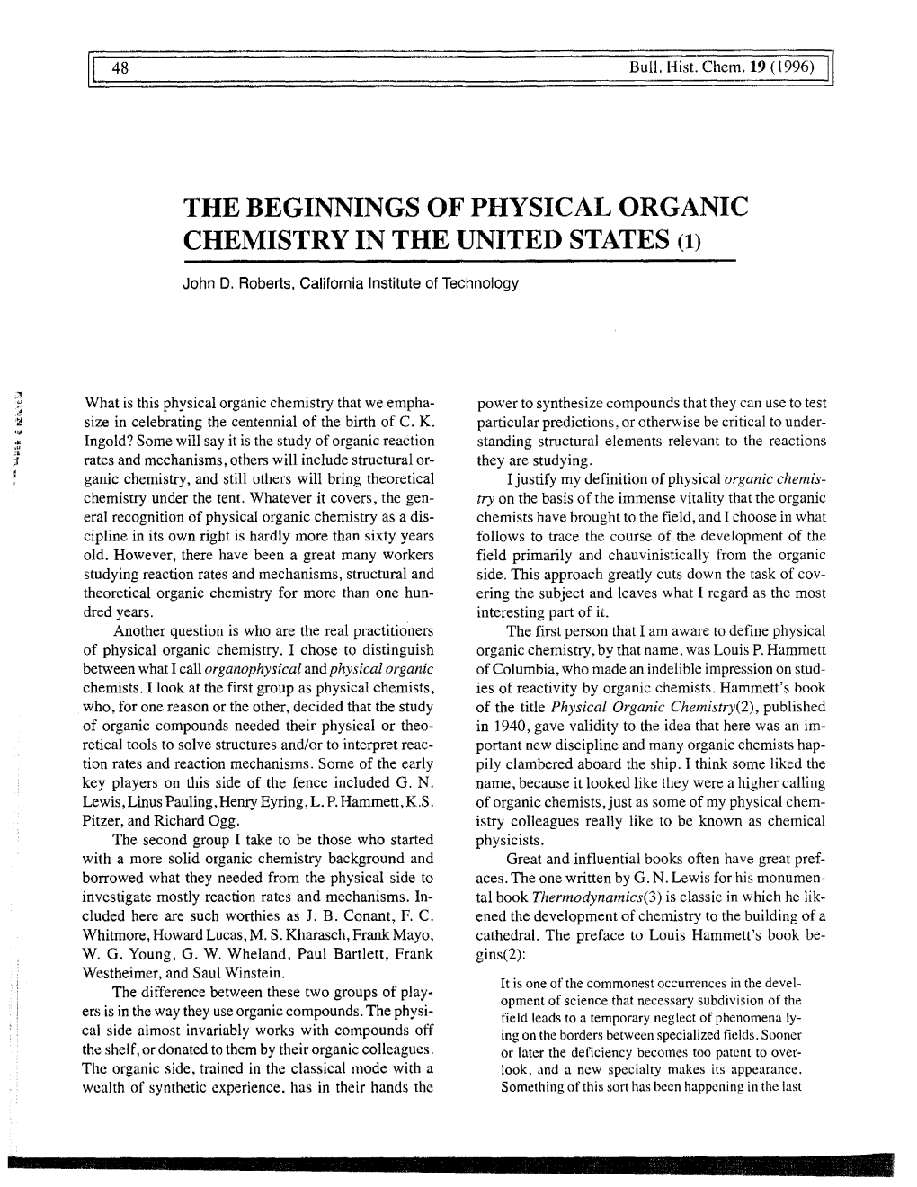 The Beginnings of Physical Organic Chemistry in the United States (1)