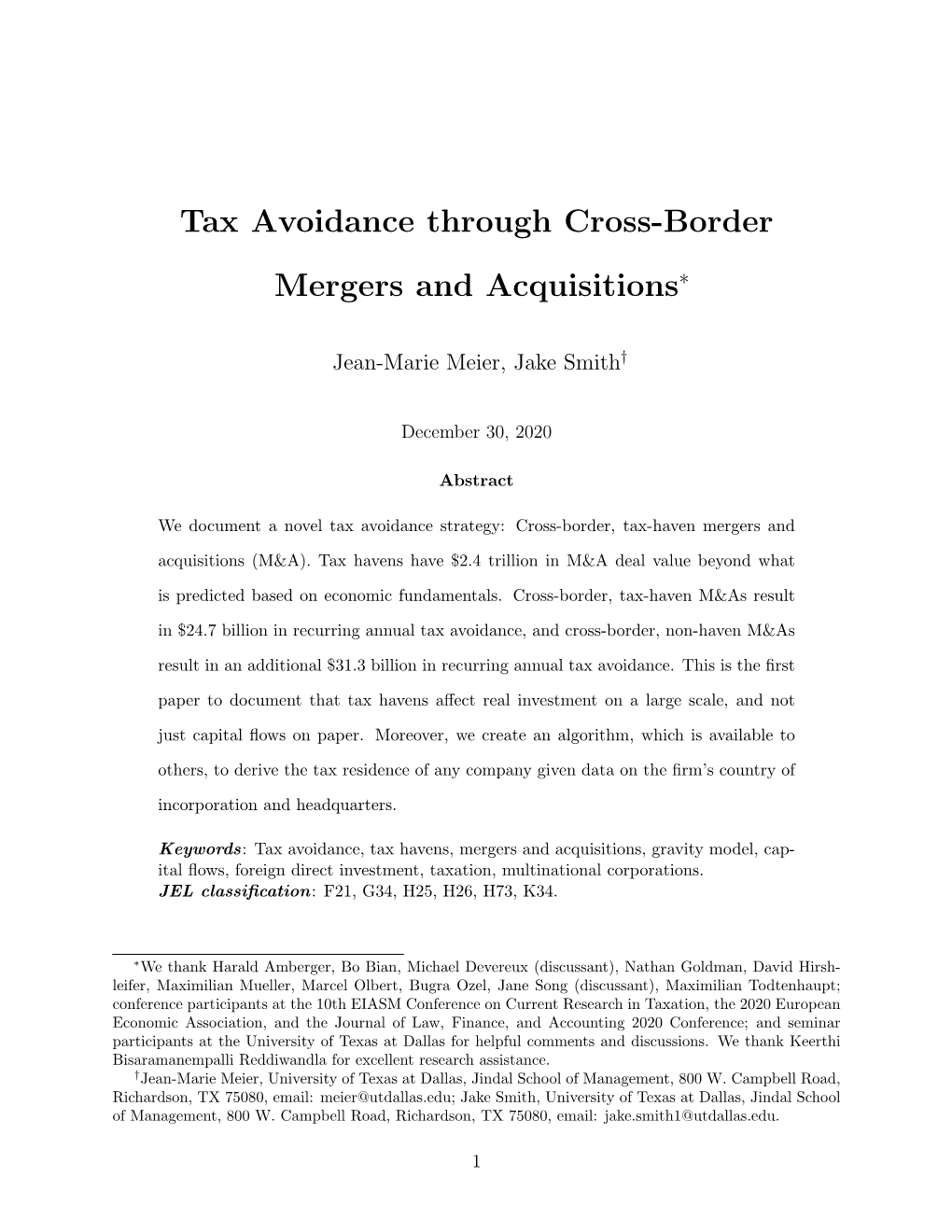Tax Avoidance Through Cross-Border Mergers and Acquisitions∗