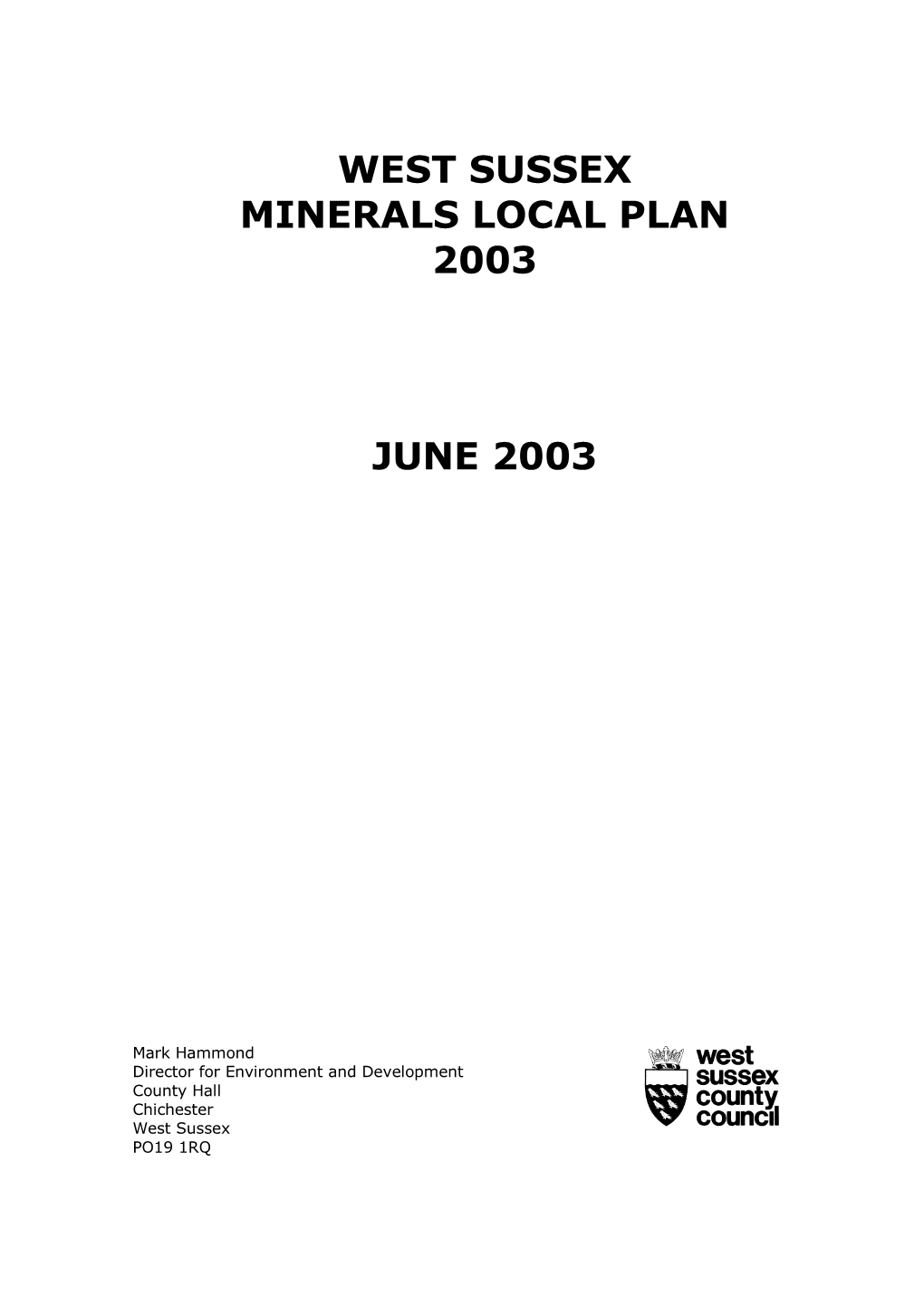 West Sussex Minerals Local Plan 2003
