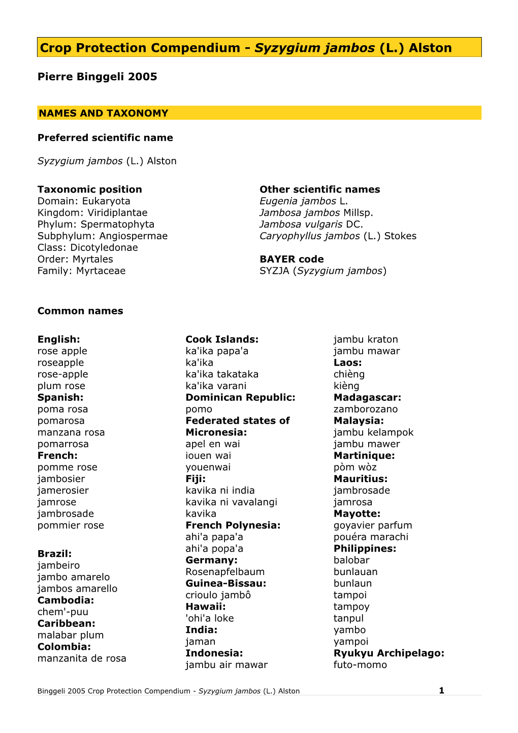 Crop Protection Compendium - Syzygium Jambos (L.) Alston